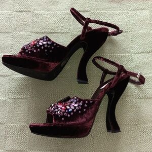 PRADA burgundy velvet rhinestone pumps. Size 37 1/2. Made in Italy.